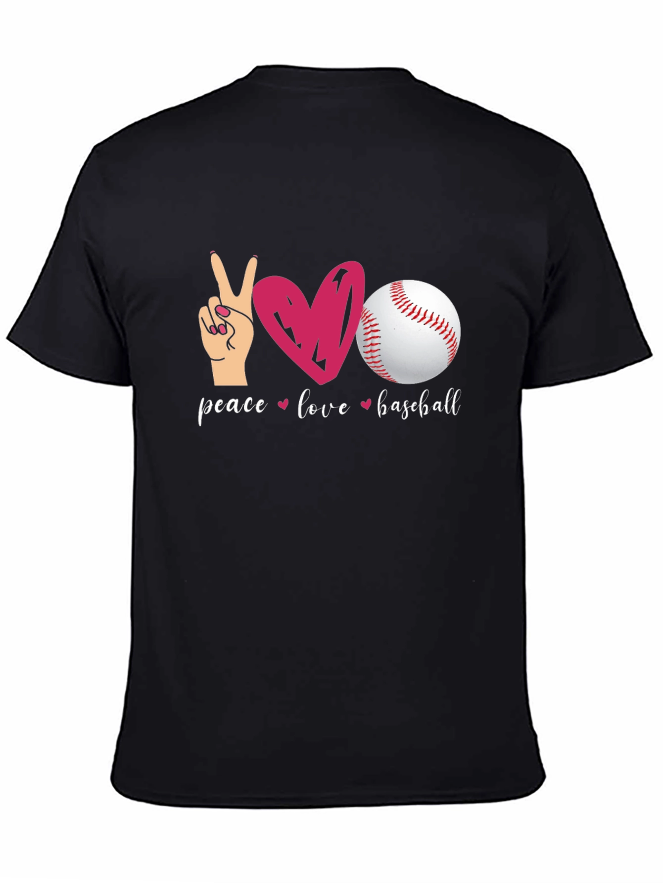 Peace Love Baseball Black T-Shirt