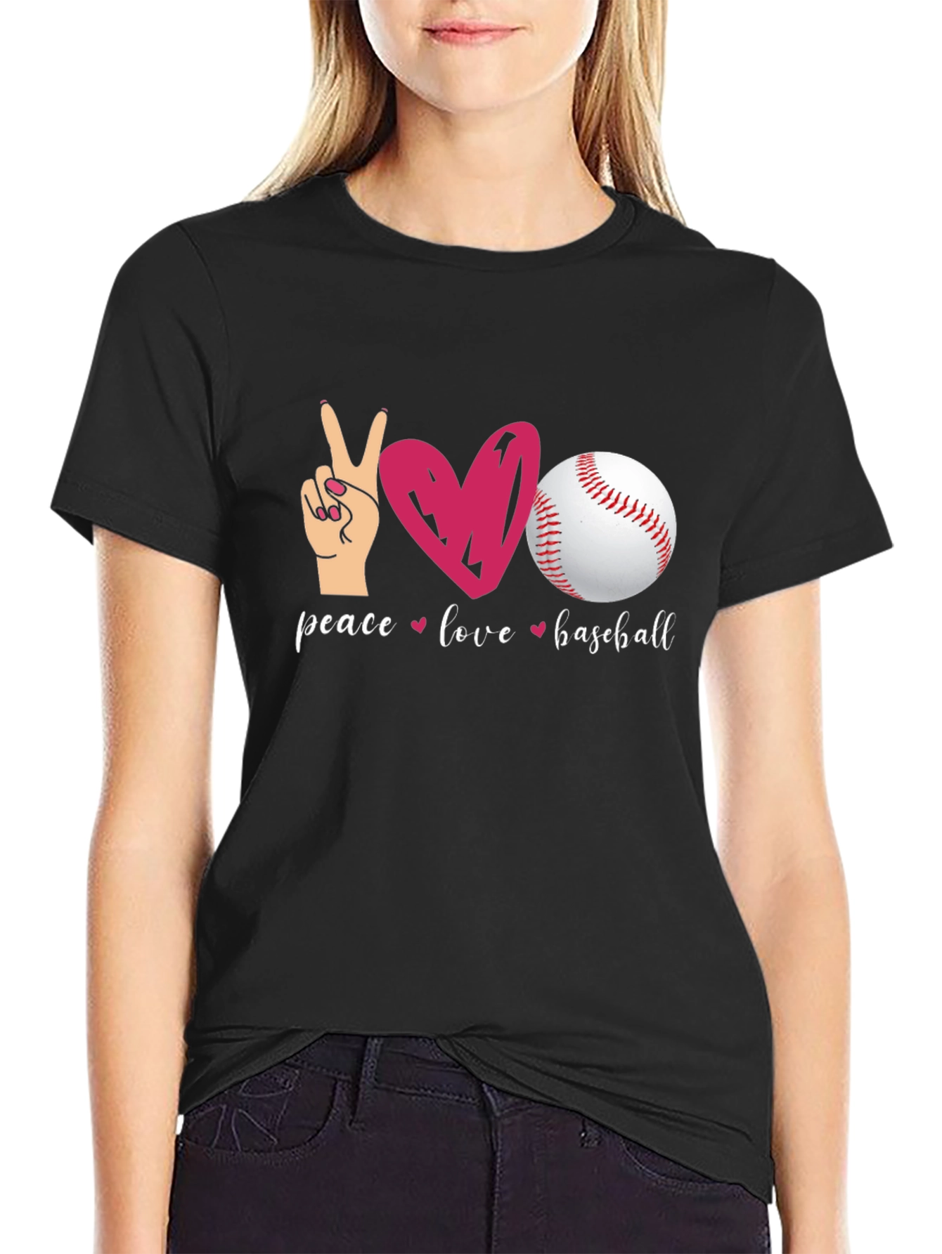 Peace Love Baseball Black T-Shirt