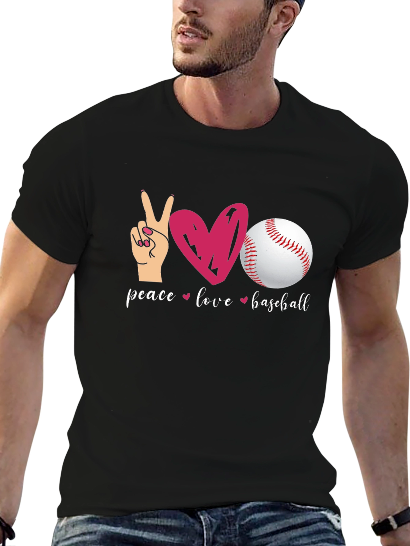 Peace Love Baseball Black T-Shirt