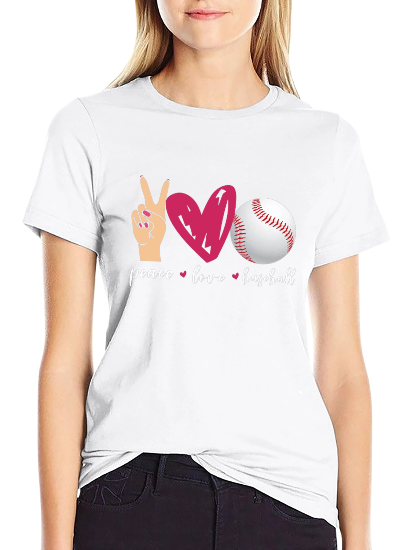 Peace Love Baseball Black T-Shirt