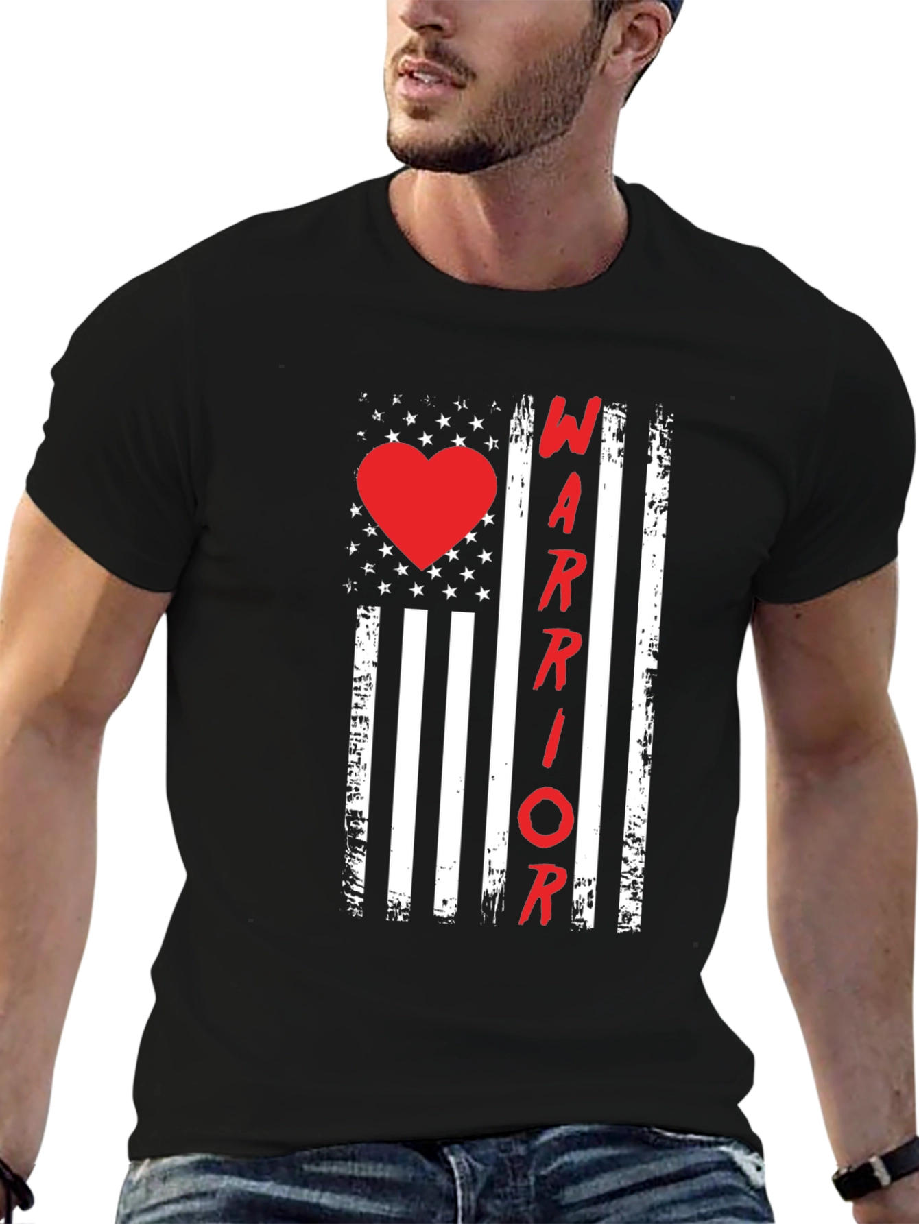 Warrior Heart Flag Graphic Tee - Black