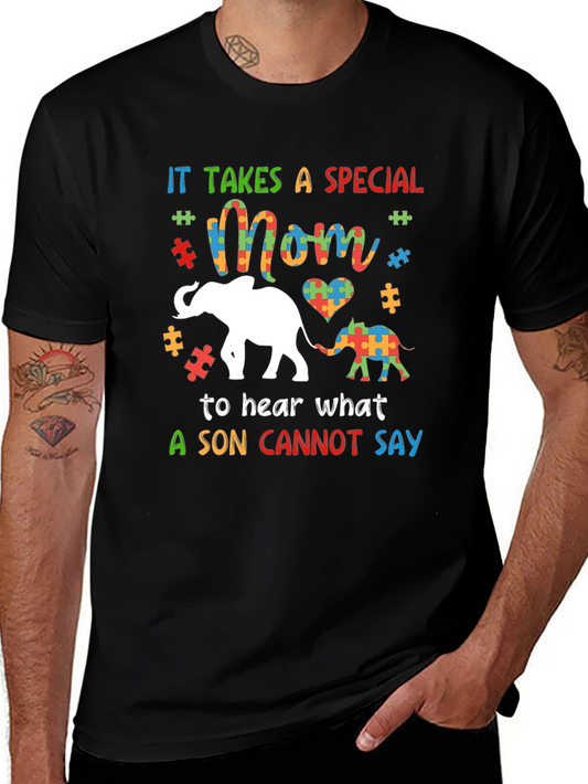 Autism Awareness Mom & Son Elephant Graphic Tee