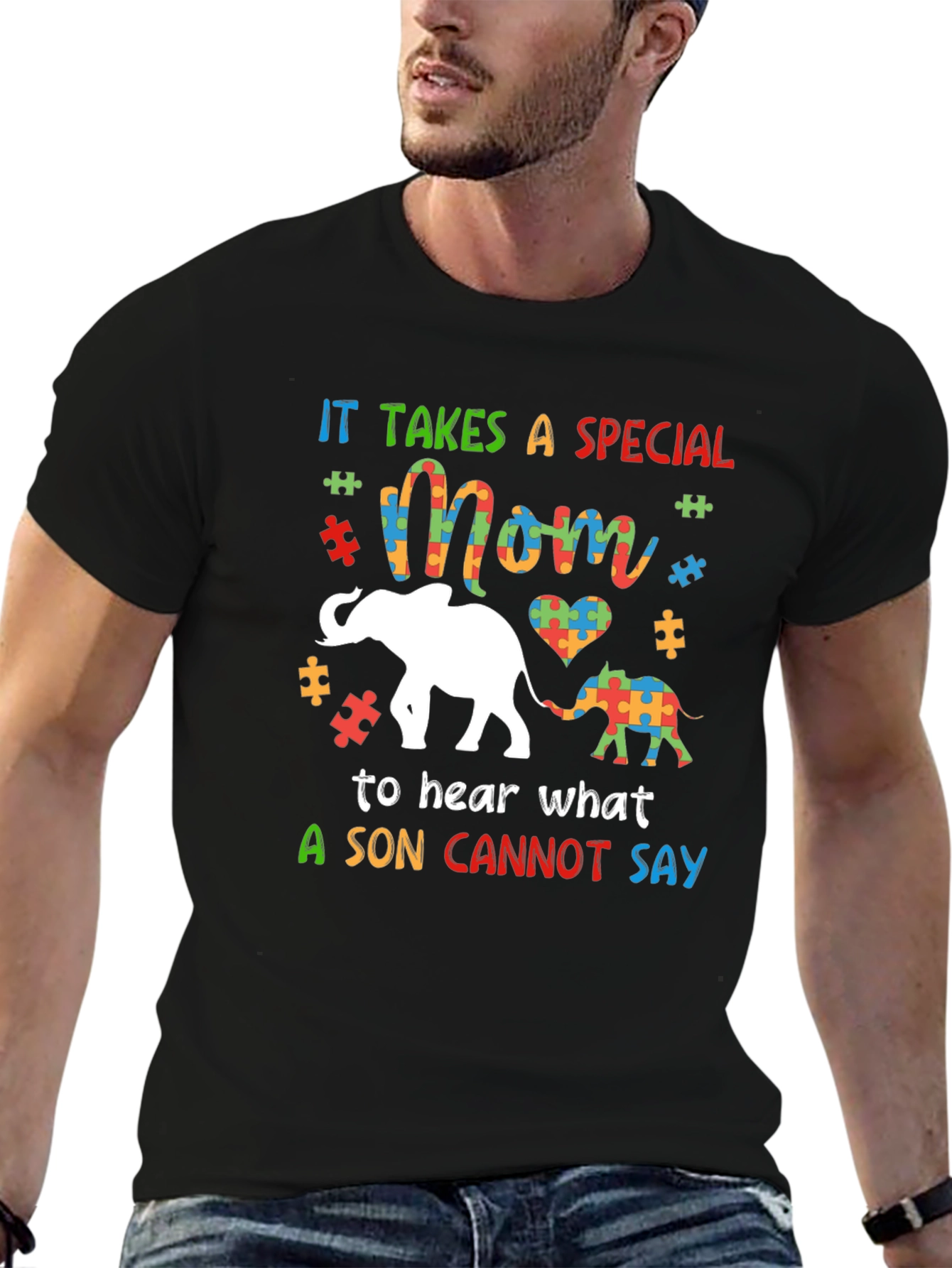 Autism Awareness Mom & Son Elephant Graphic Tee