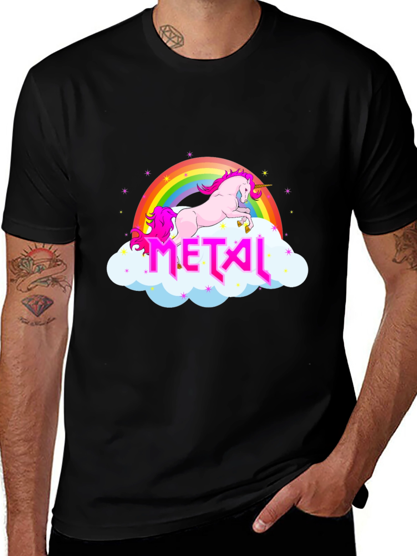 Unicorn Rainbow Metal Graphic T-Shirt