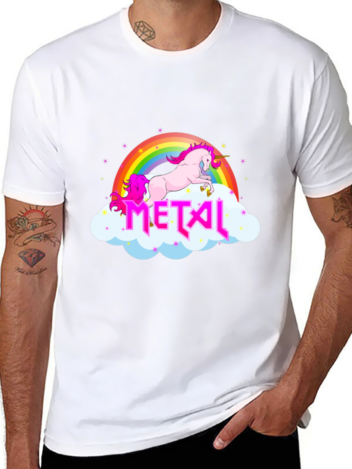 Unicorn Rainbow Metal Graphic T-Shirt