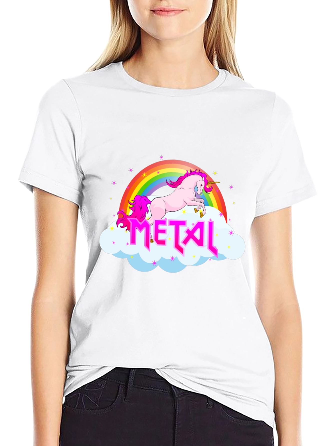 Unicorn Rainbow Metal Graphic T-Shirt