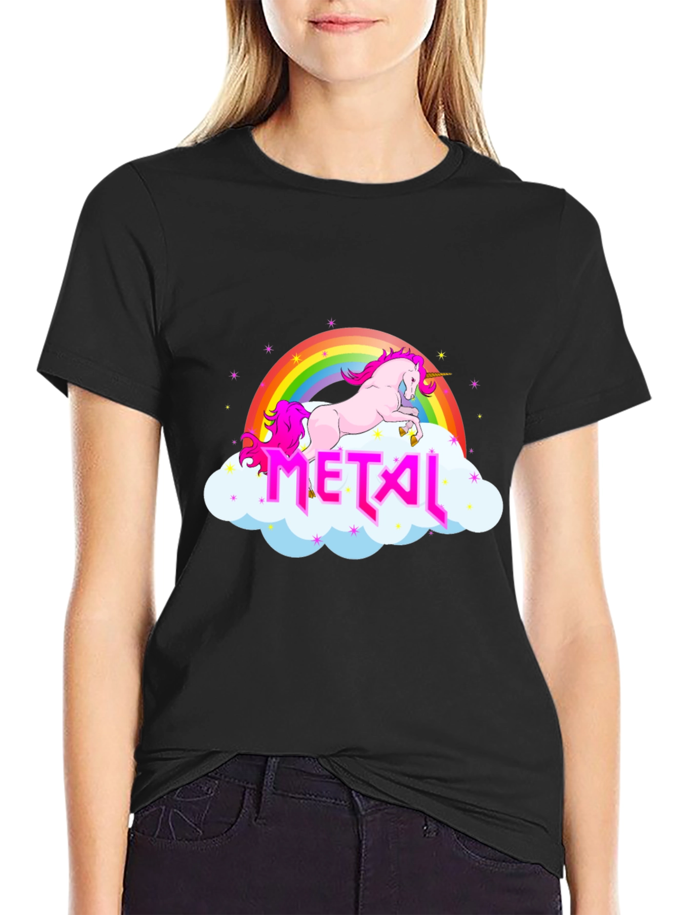 Unicorn Rainbow Metal Graphic T-Shirt