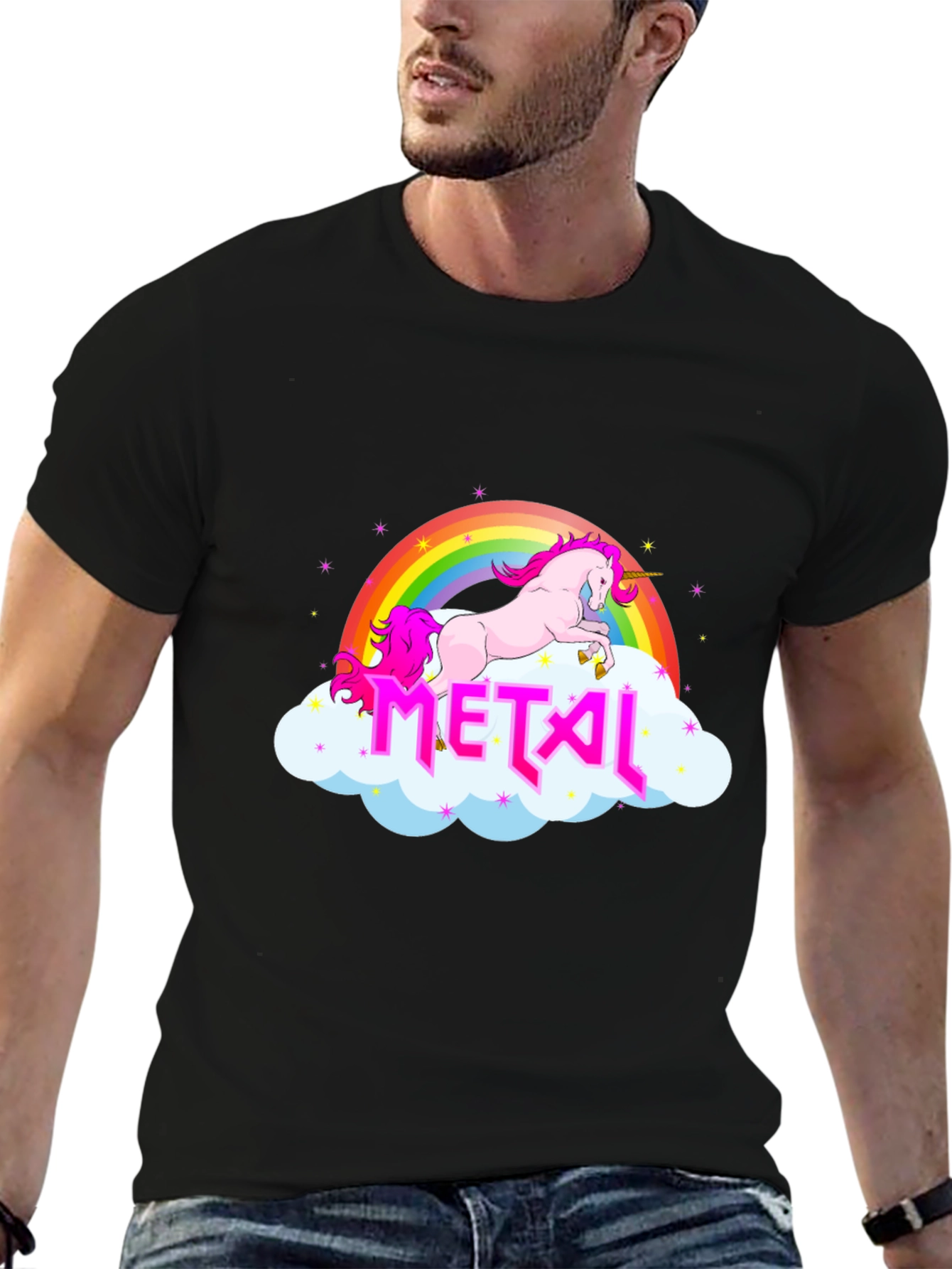 Unicorn Rainbow Metal Graphic T-Shirt