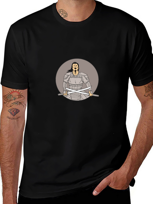 Samurai Warrior Graphic Tee - Black Cotton Shirt