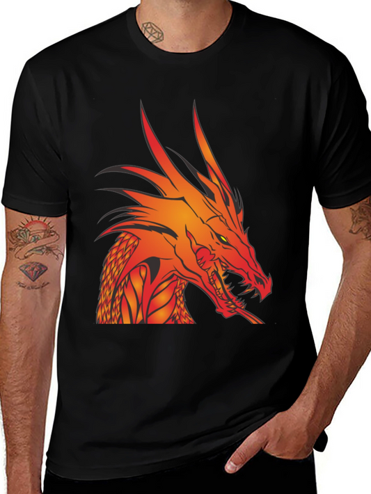 Fiery Dragon Graphic T-Shirt - Bold Black Tee