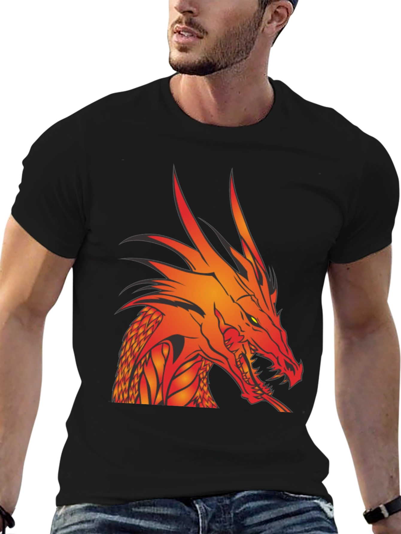 Fiery Dragon Graphic T-Shirt - Bold Black Tee