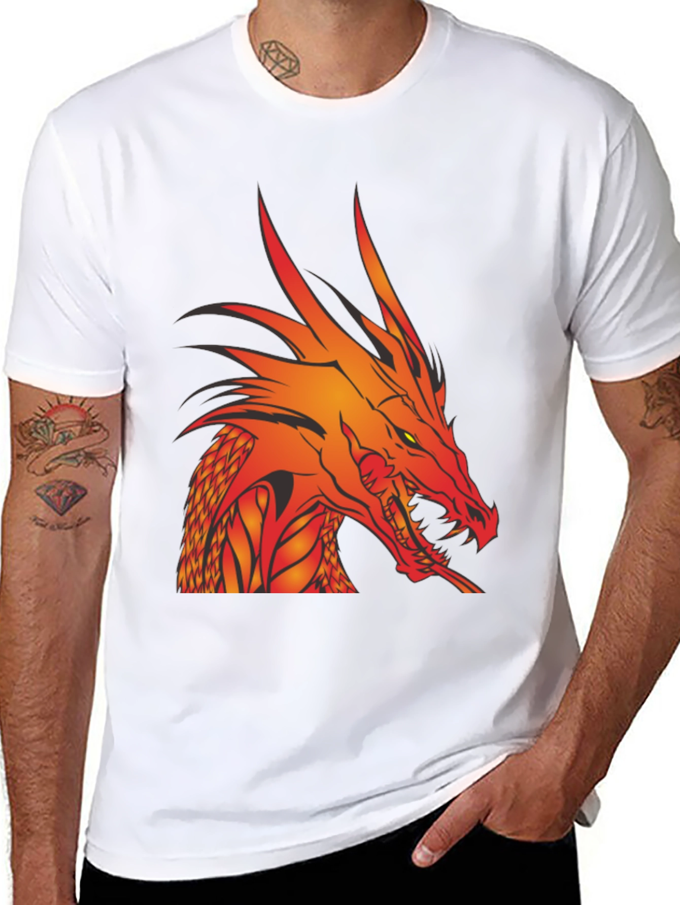 Fiery Dragon Graphic T-Shirt - Bold Black Tee
