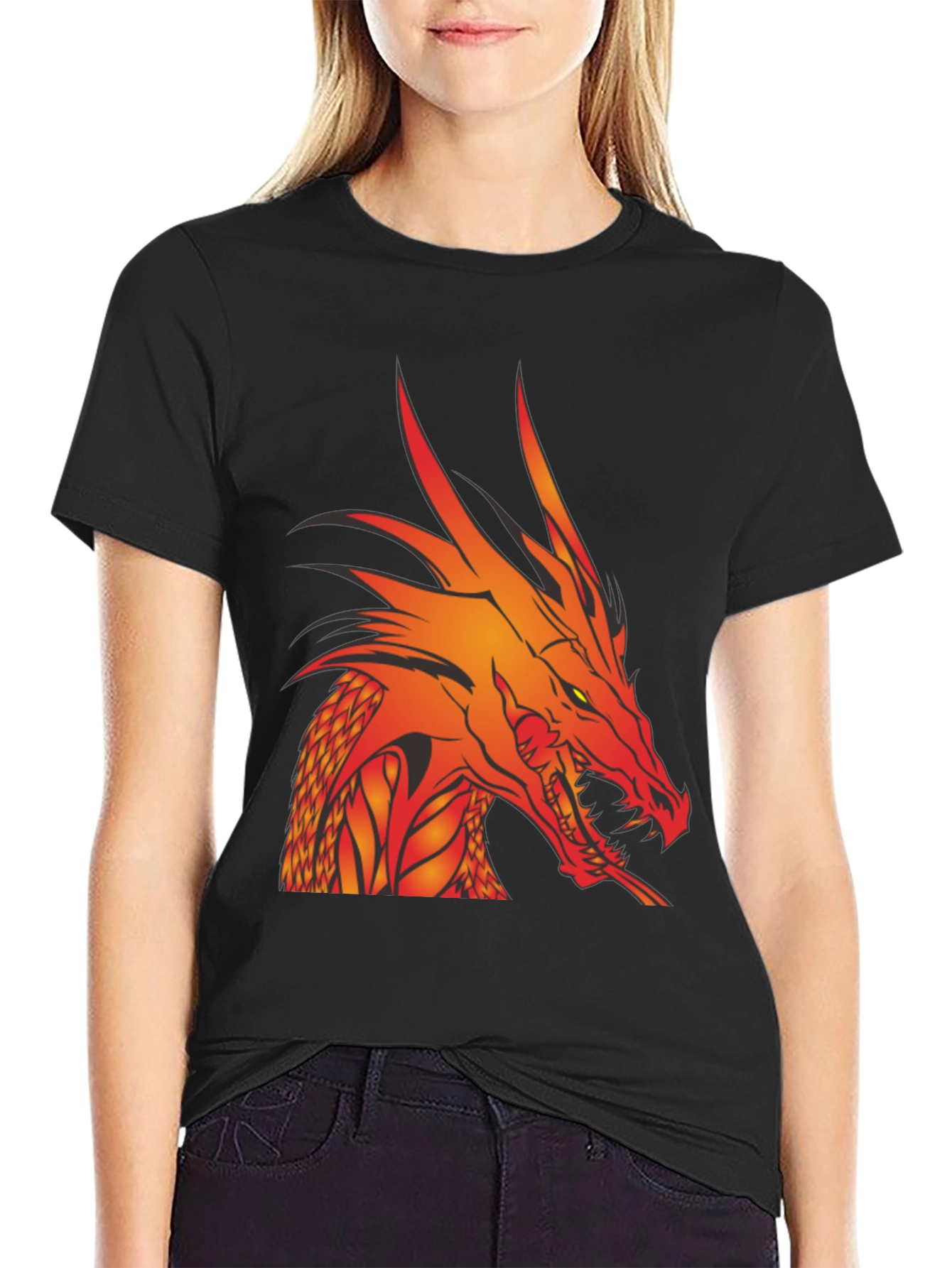 Fiery Dragon Graphic T-Shirt - Bold Black Tee