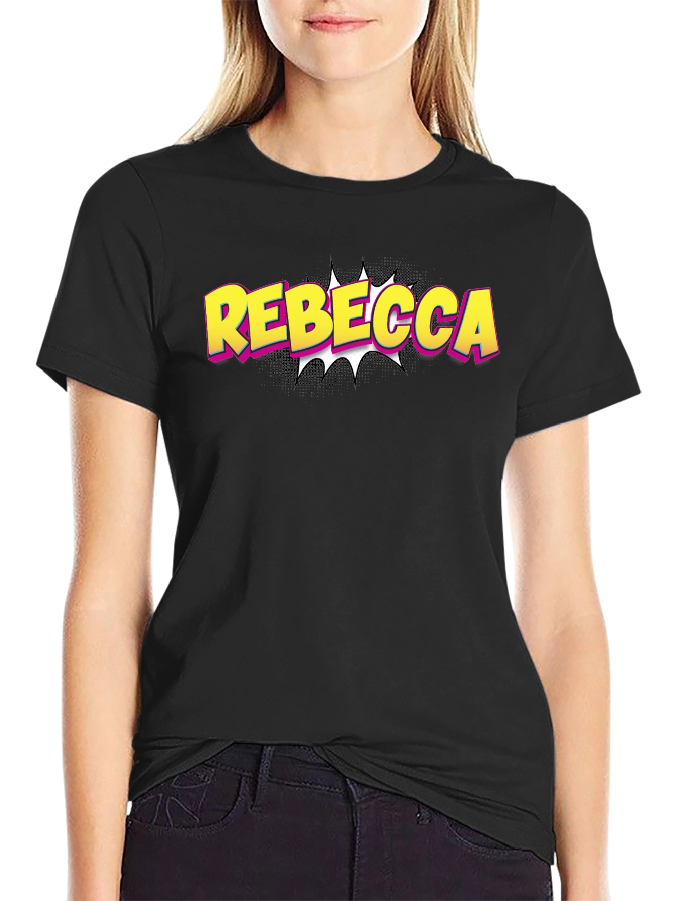 Rebecca Comic Style Black T-Shirt