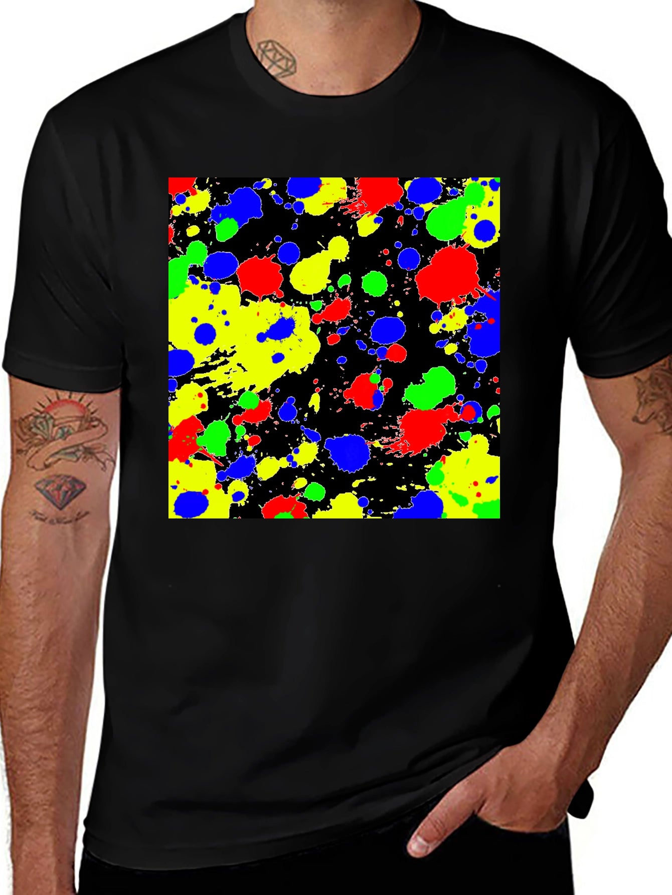 Abstract Splatter Print Black T-Shirt