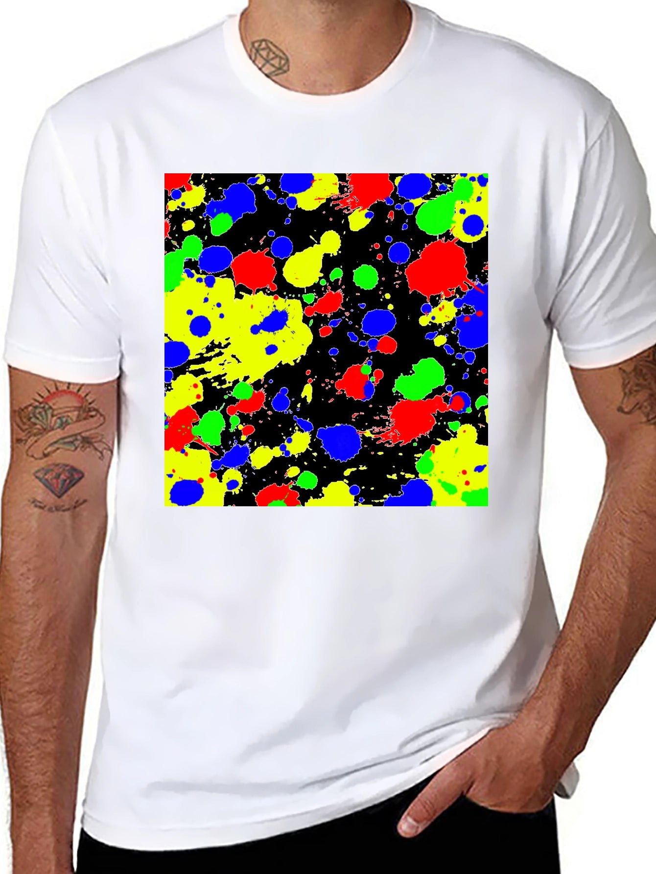 Abstract Splatter Print Black T-Shirt