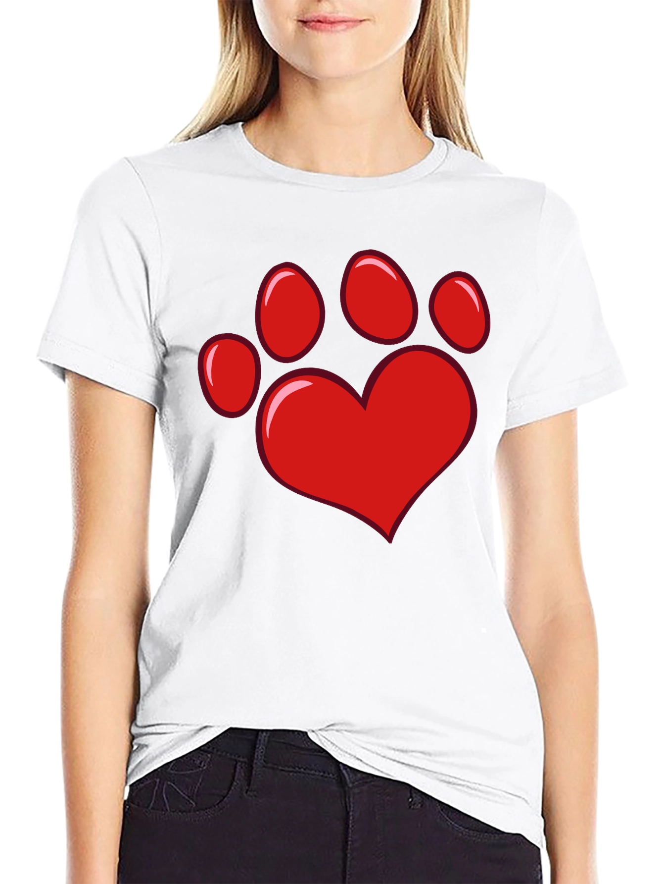 Heart Paw Print Black T-Shirt