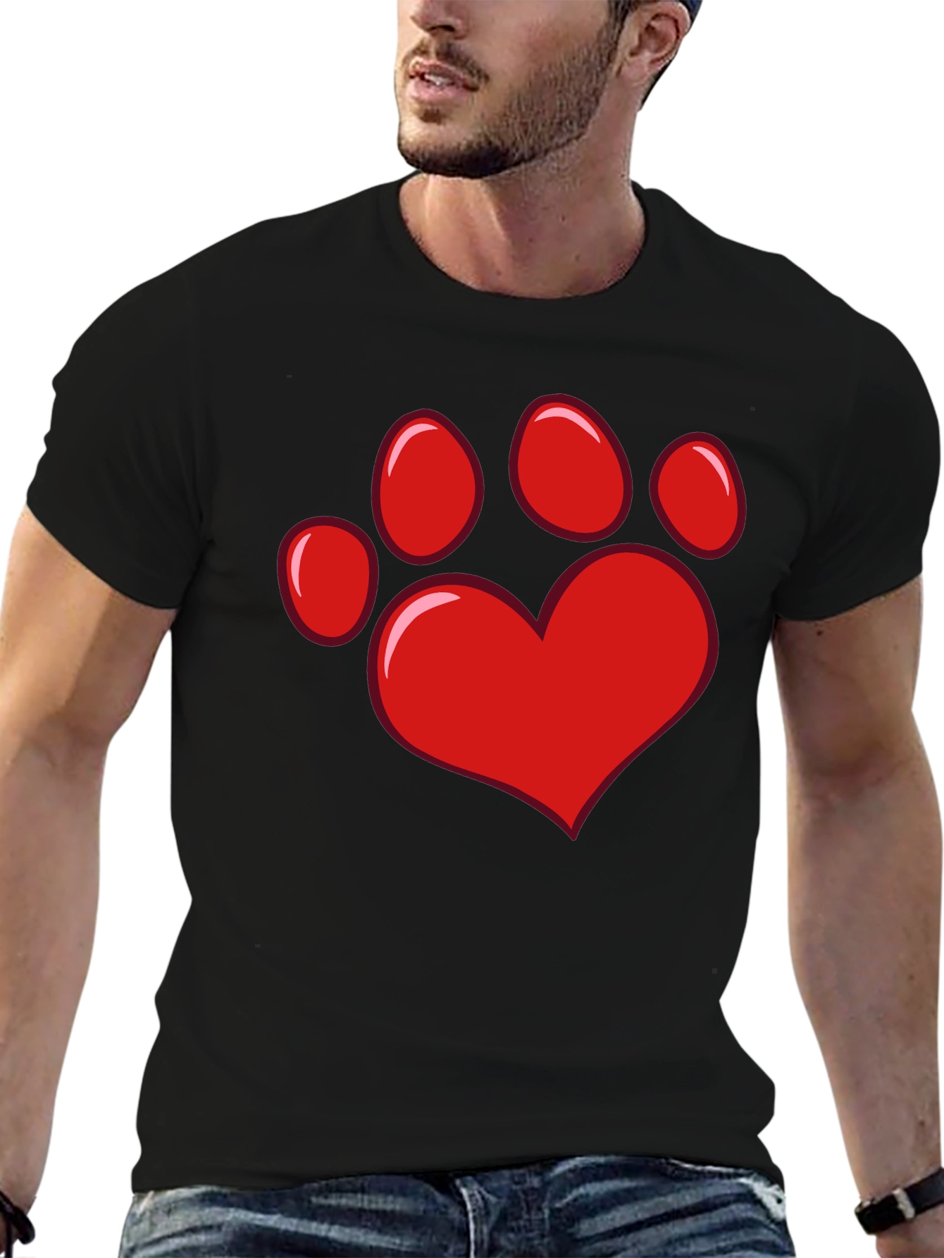 Heart Paw Print Black T-Shirt