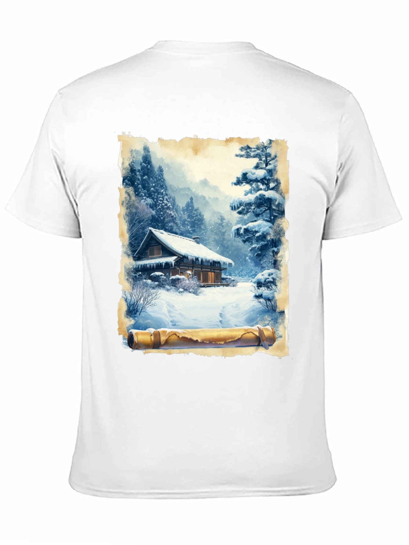 Winter Cabin Scroll Graphic T-Shirt