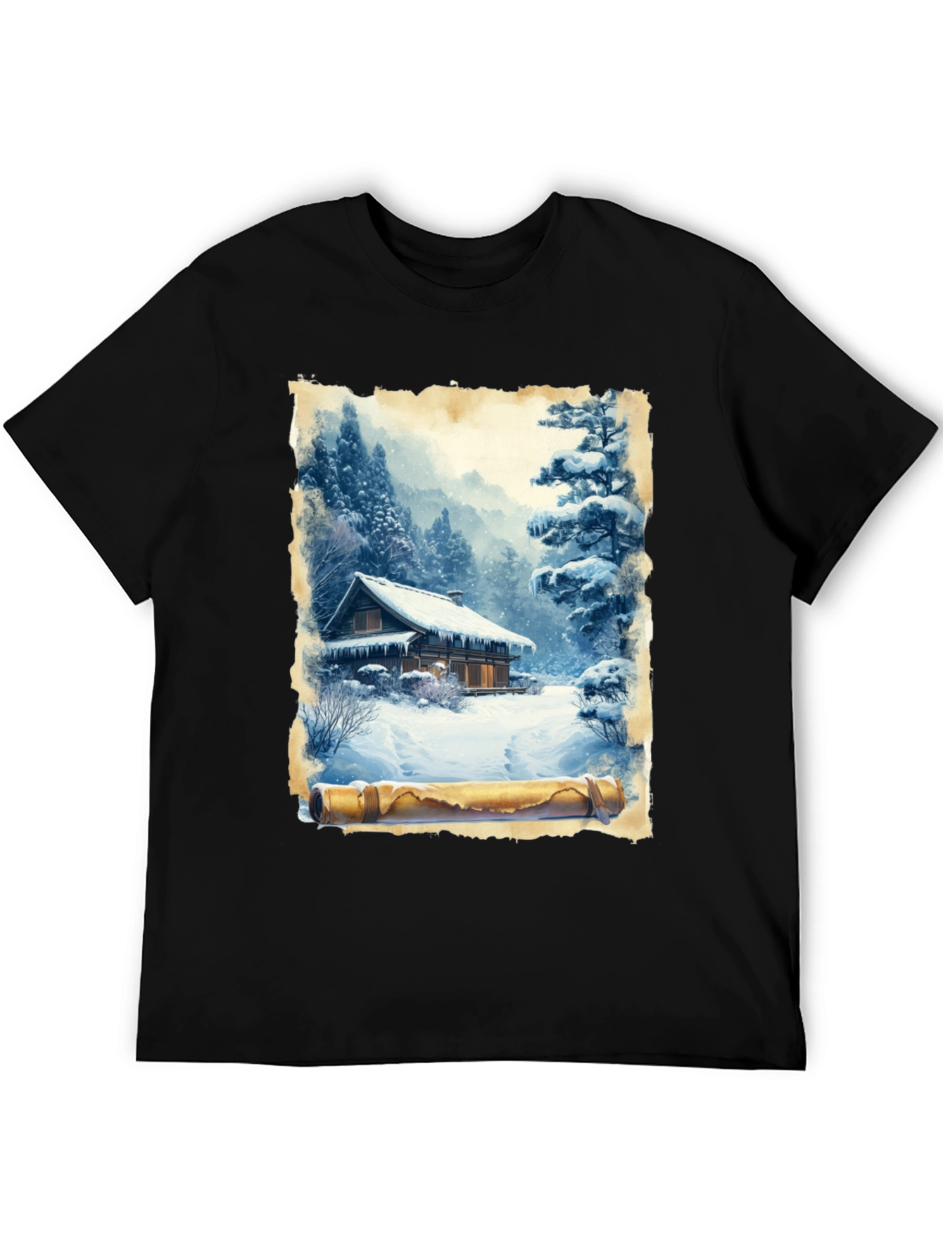 Winter Cabin Scroll Graphic T-Shirt