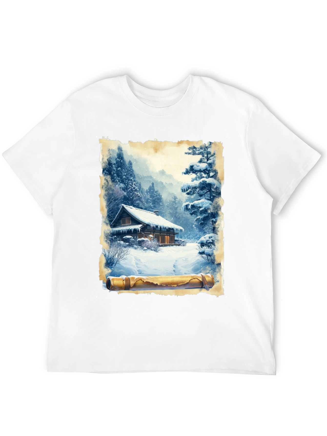 Winter Cabin Scroll Graphic T-Shirt
