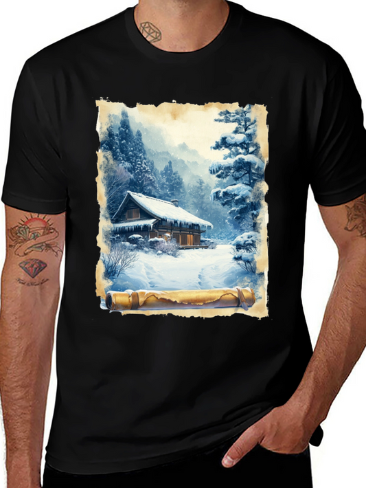 Winter Cabin Scroll Graphic T-Shirt