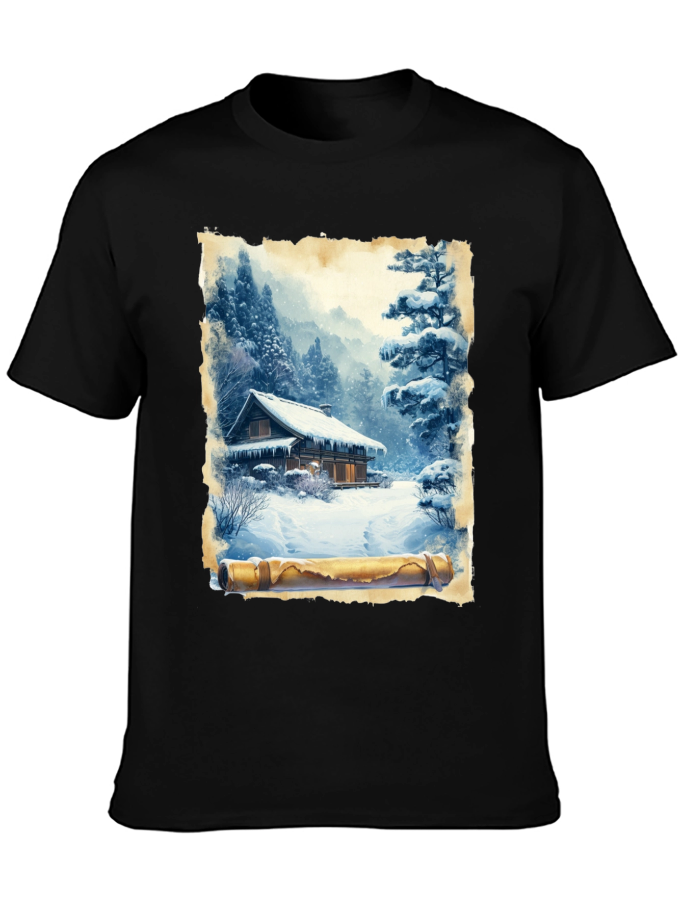 Winter Cabin Scroll Graphic T-Shirt