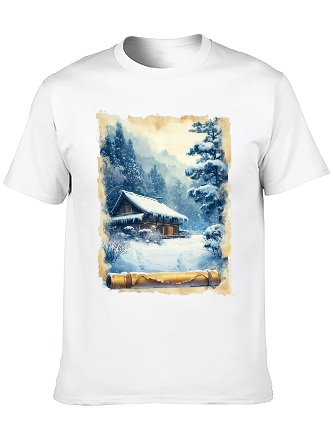 Winter Cabin Scroll Graphic T-Shirt
