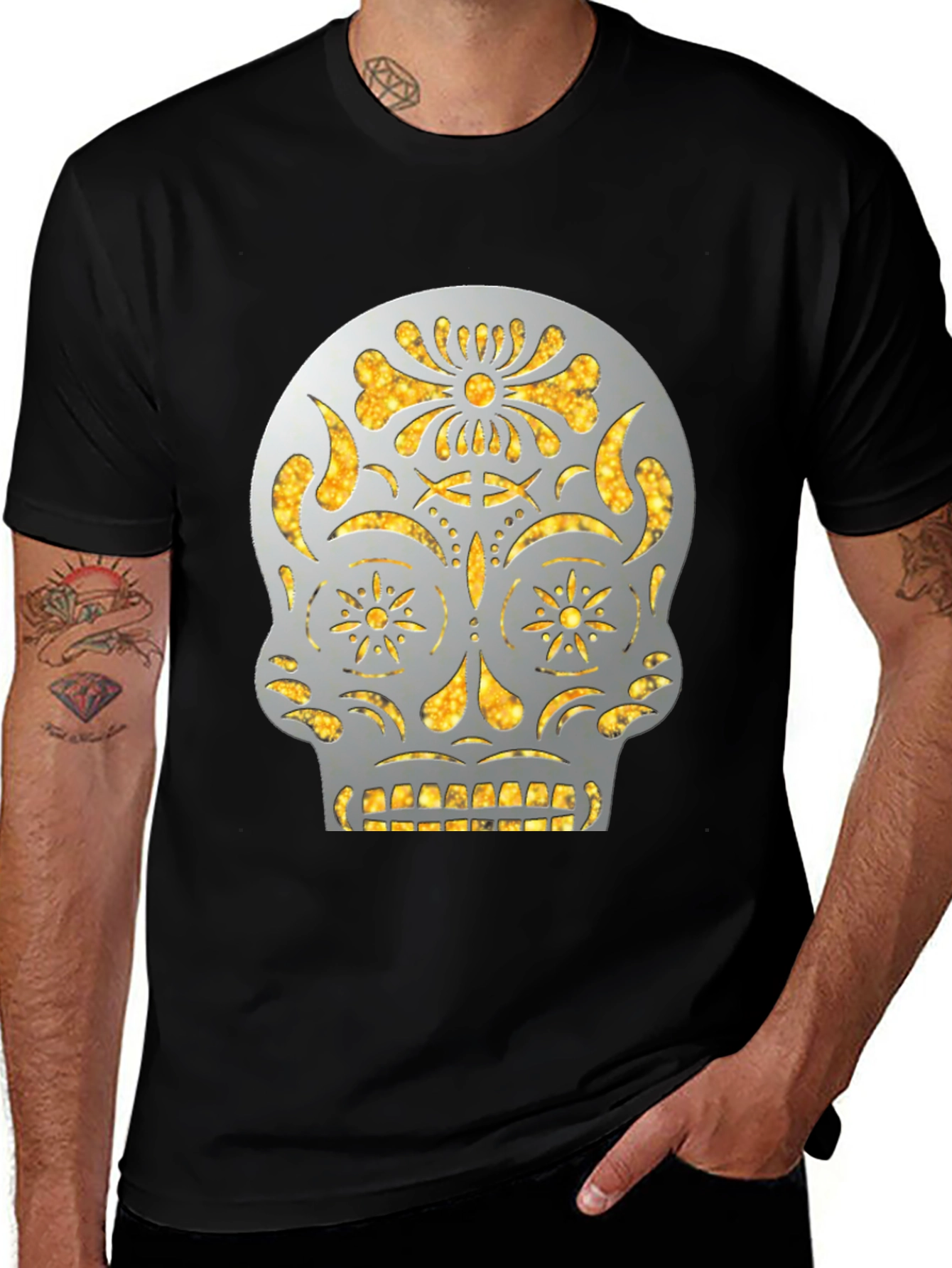 Sugar Skull Graphic Tee - Black Cotton Casual Shirt