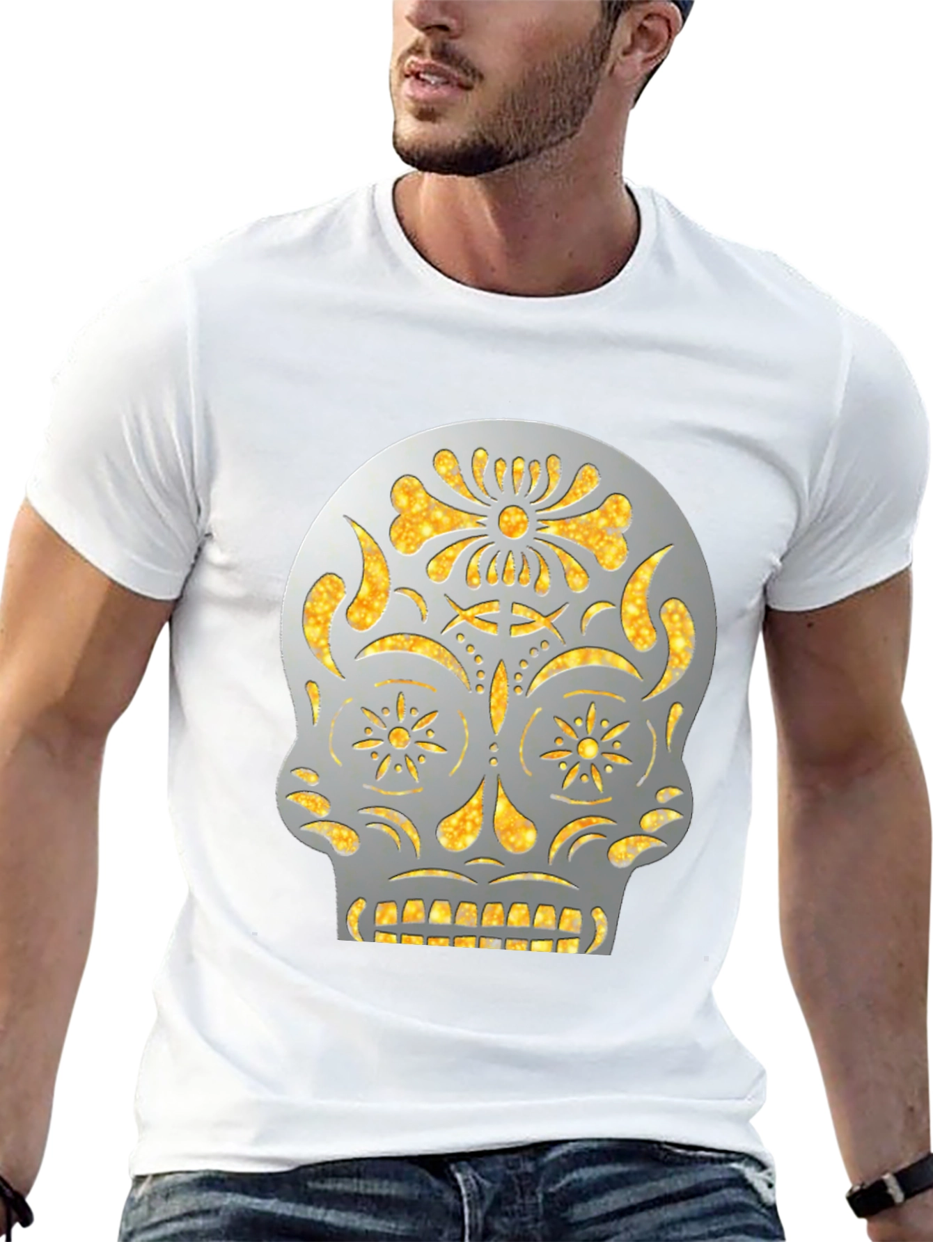 Sugar Skull Graphic Tee - Black Cotton Casual Shirt