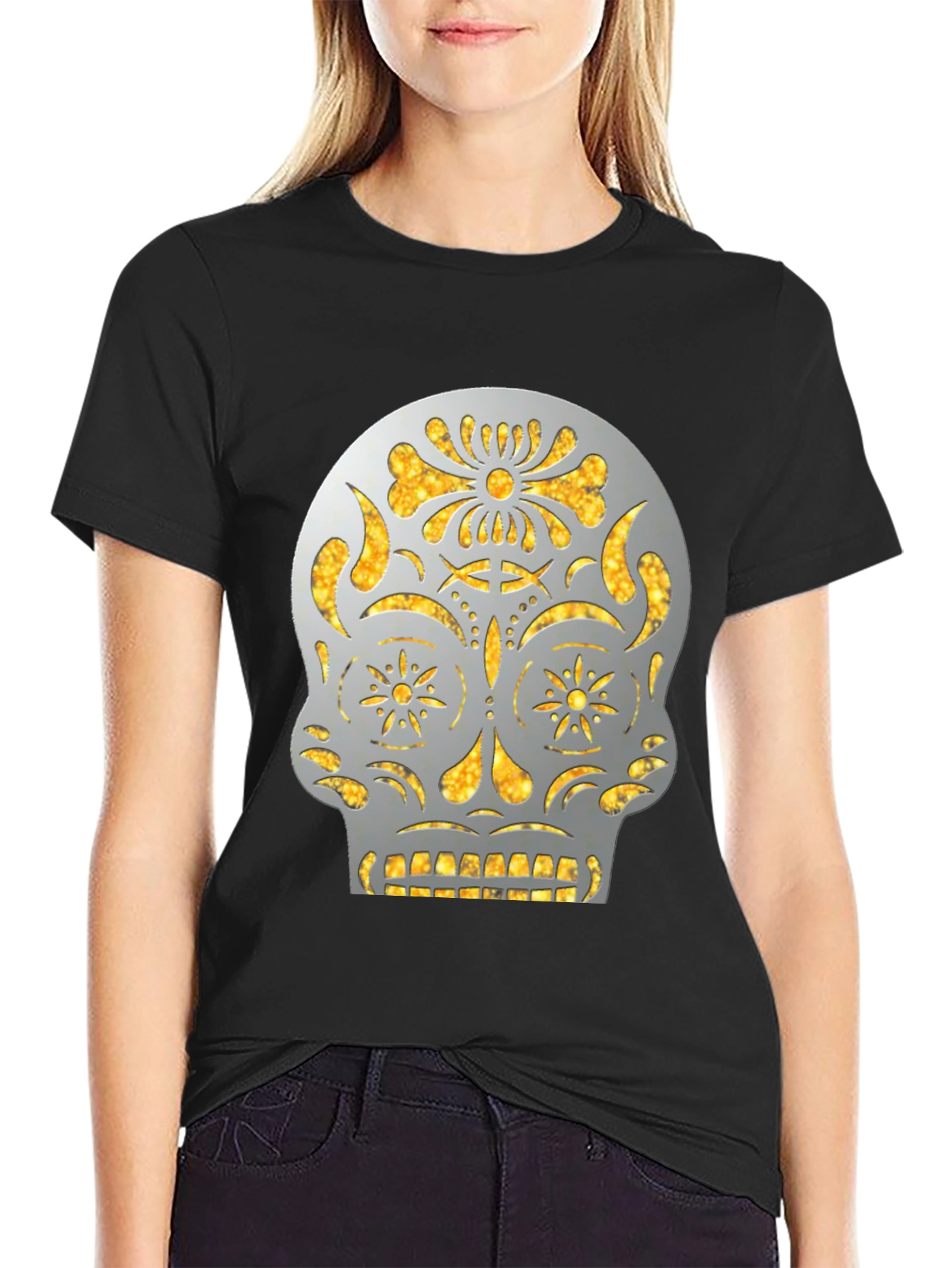 Sugar Skull Graphic Tee - Black Cotton Casual Shirt