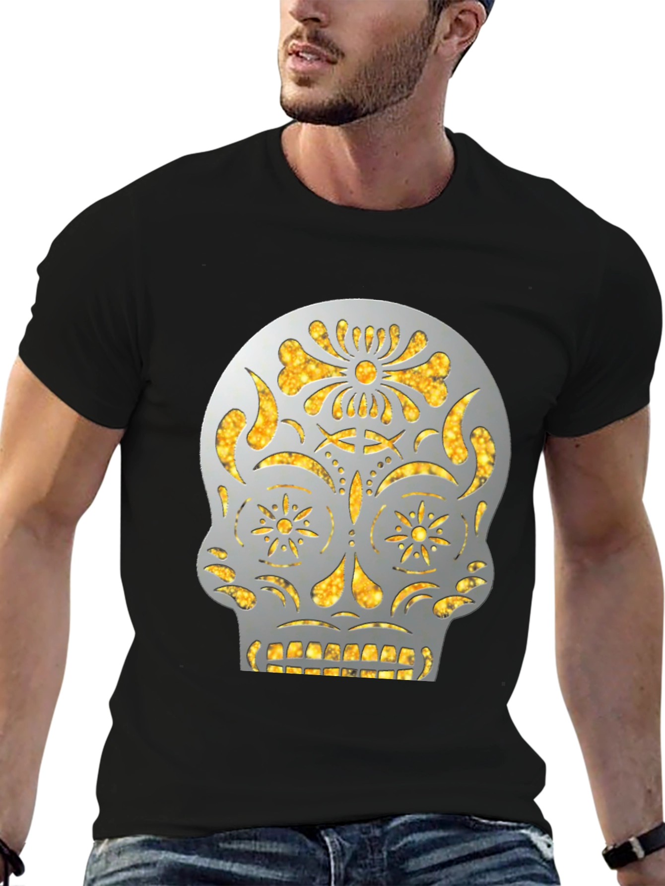 Sugar Skull Graphic Tee - Black Cotton Casual Shirt