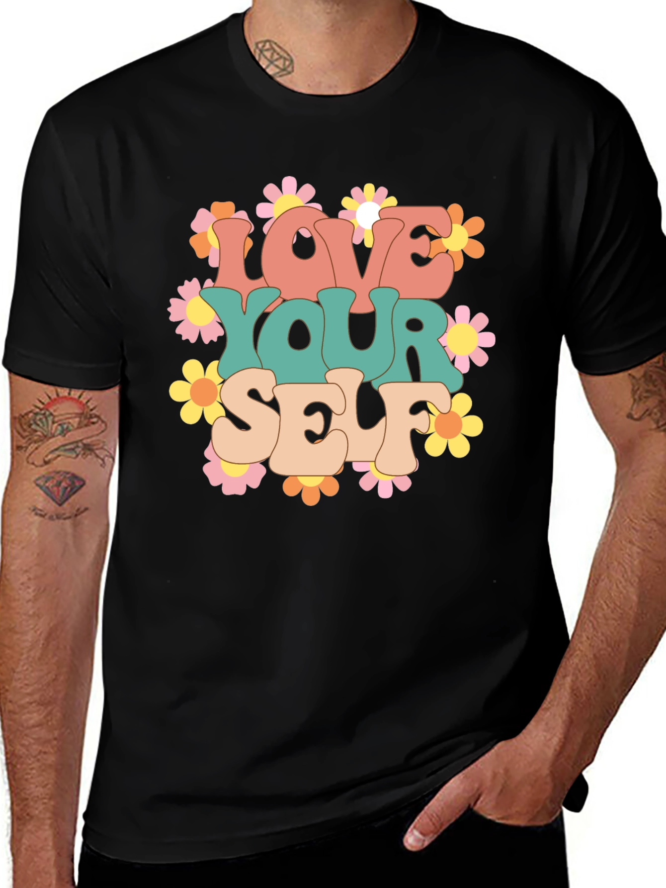 Love Yourself Graphic Tee - Retro Floral Design