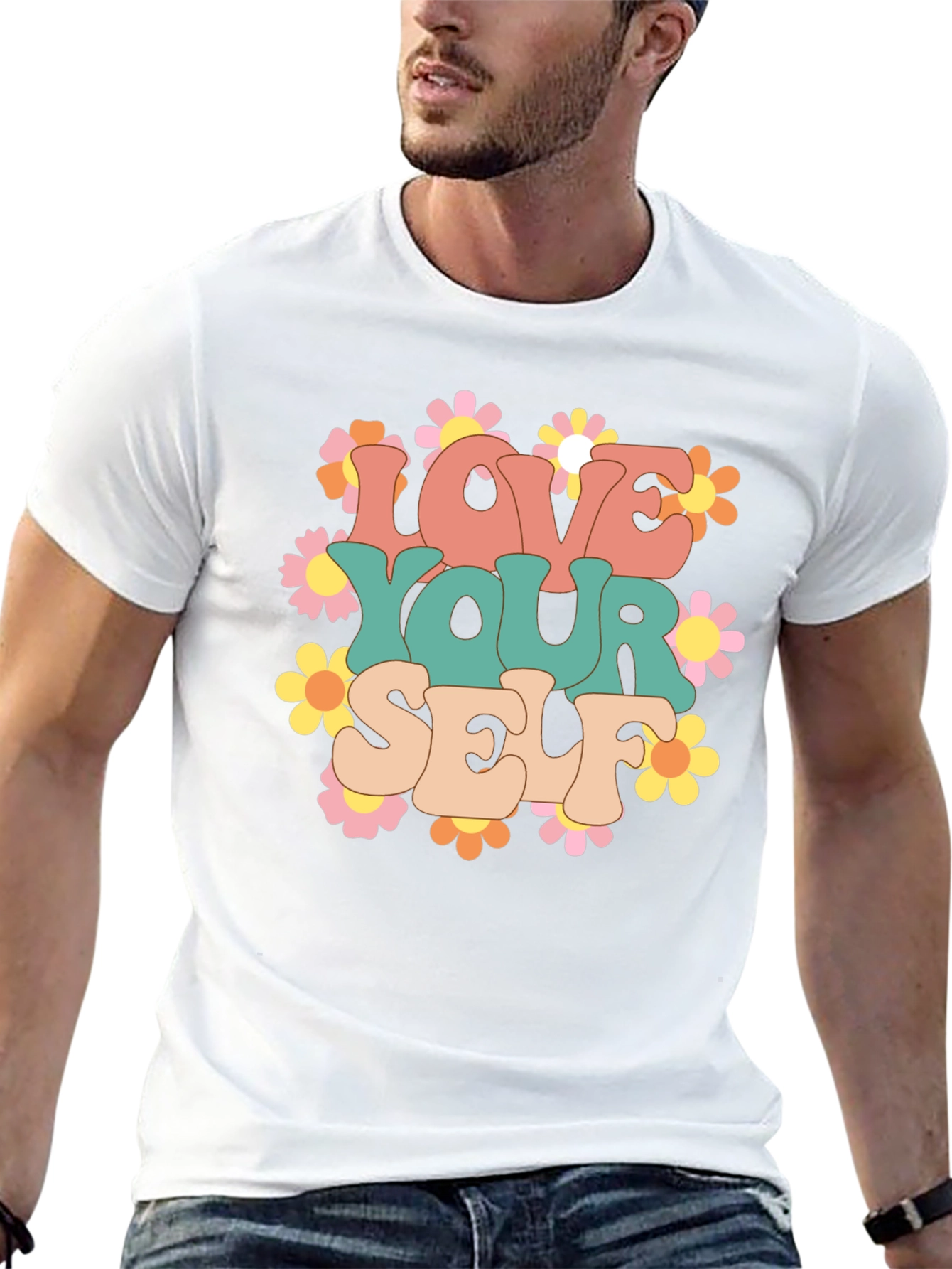 Love Yourself Graphic Tee - Retro Floral Design