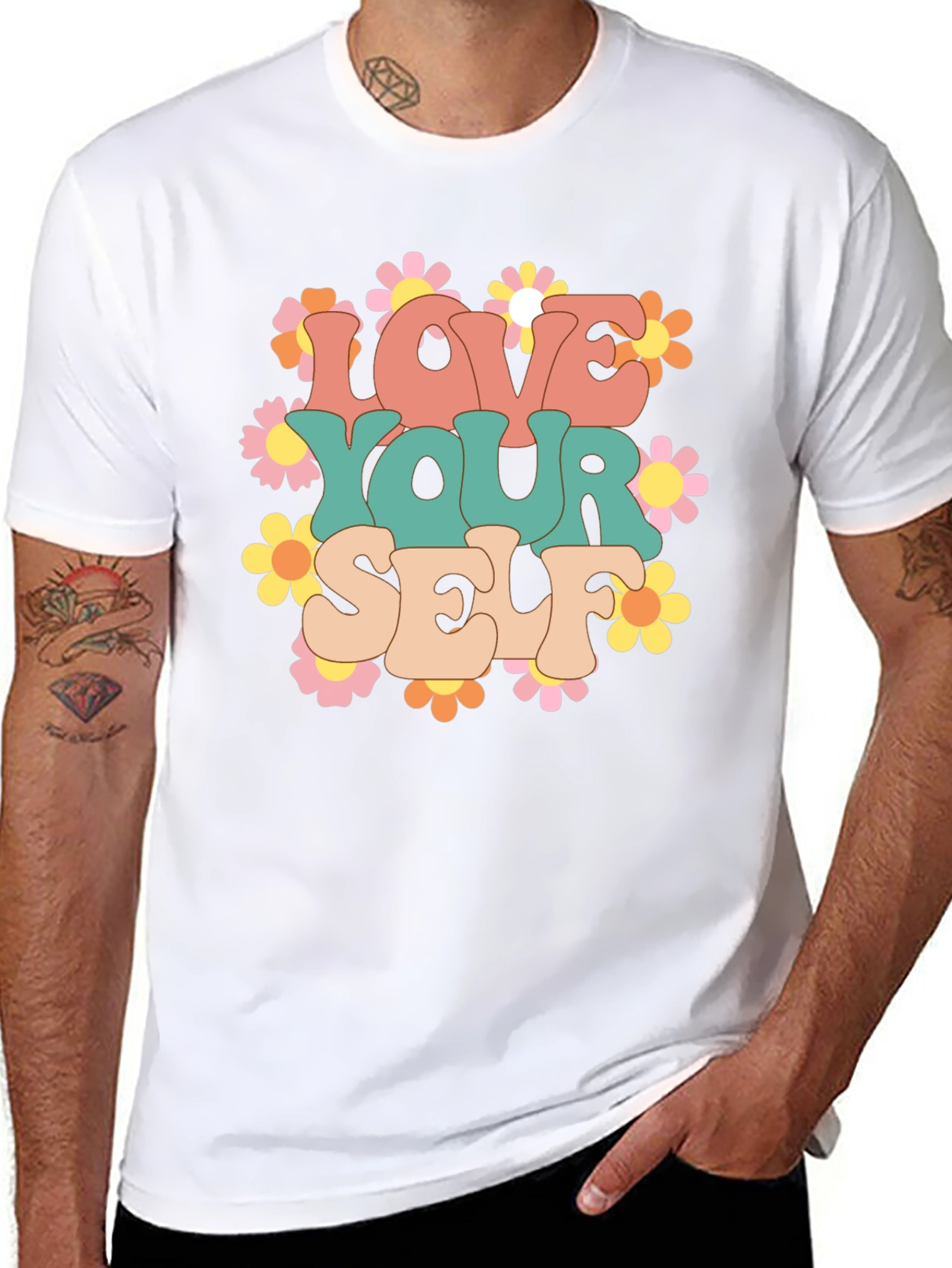 Love Yourself Graphic Tee - Retro Floral Design