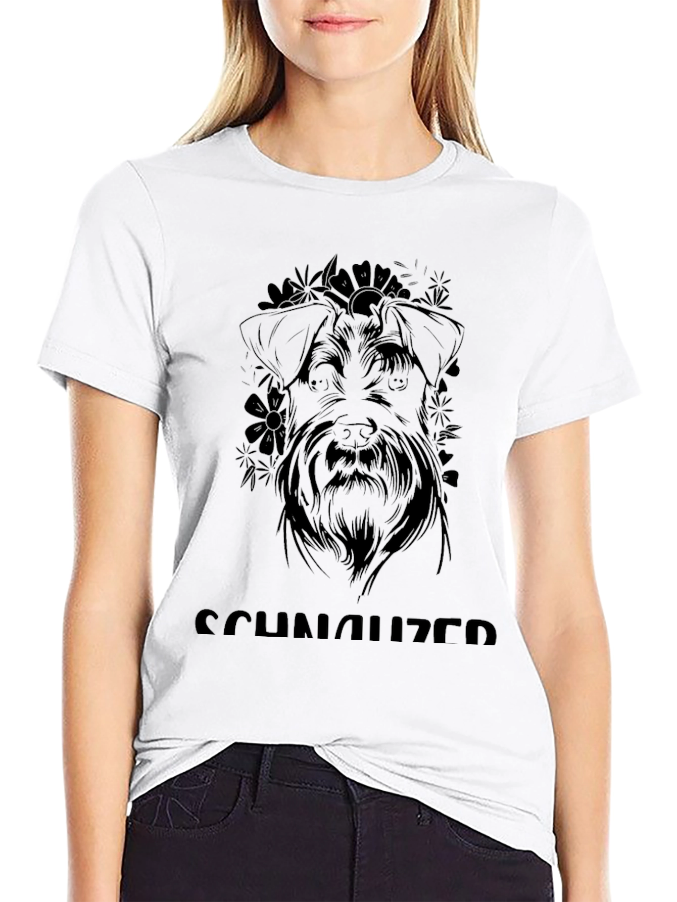 Schnauzer Dog Graphic Tee - Black Cotton Casual T-Shirt