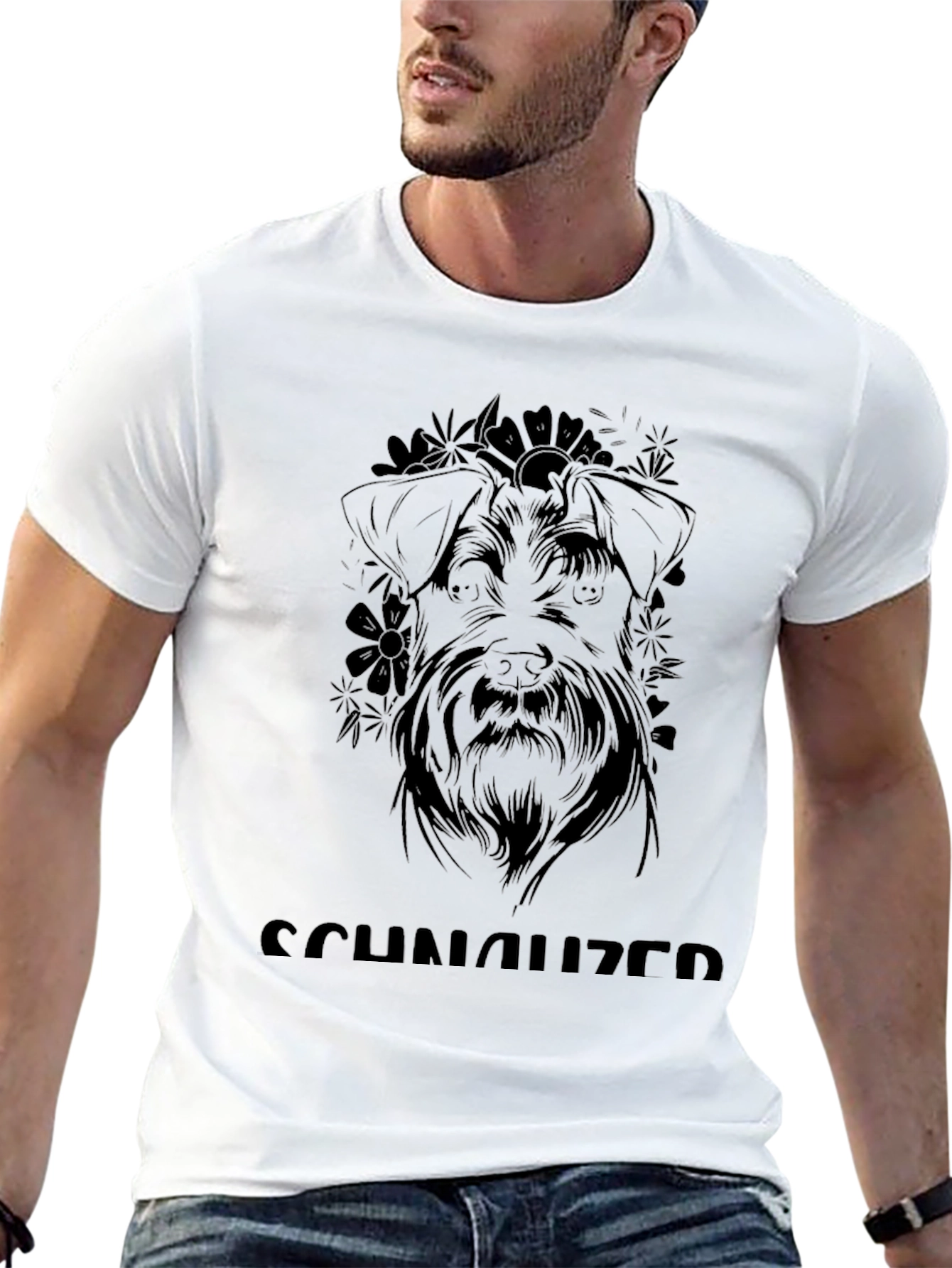 Schnauzer Dog Graphic Tee - Black Cotton Casual T-Shirt
