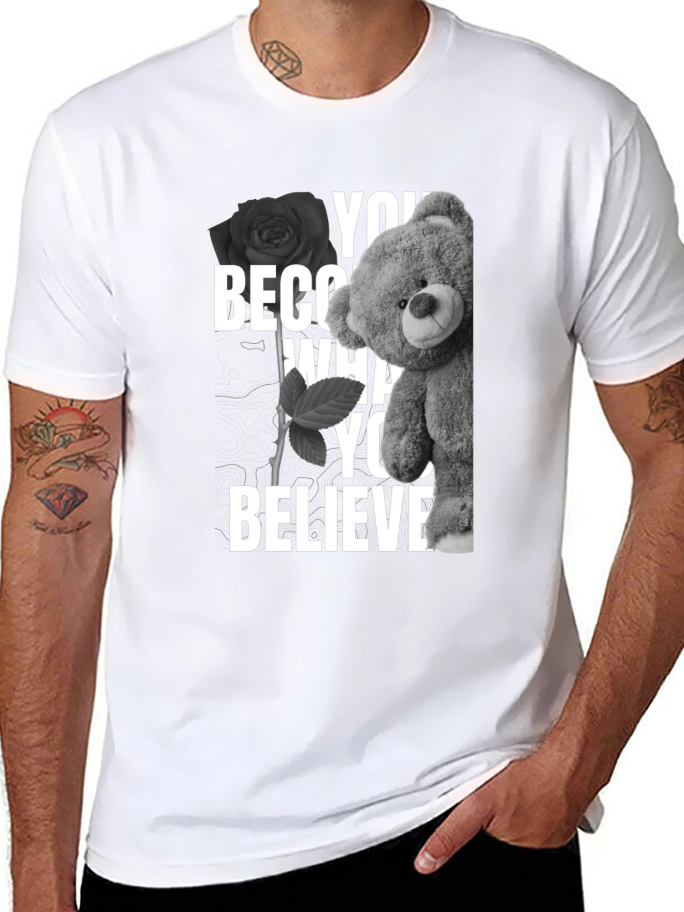 Believe Teddy Bear Rose Graphic Tee