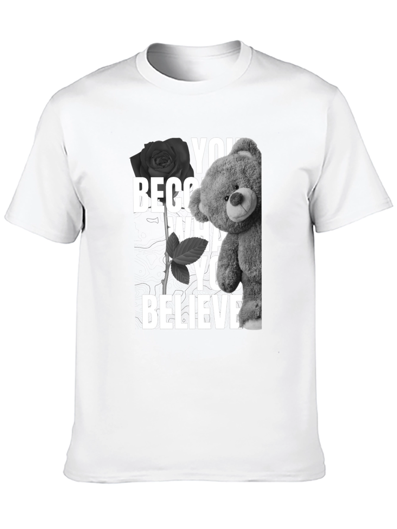 Believe Teddy Bear Rose Graphic Tee