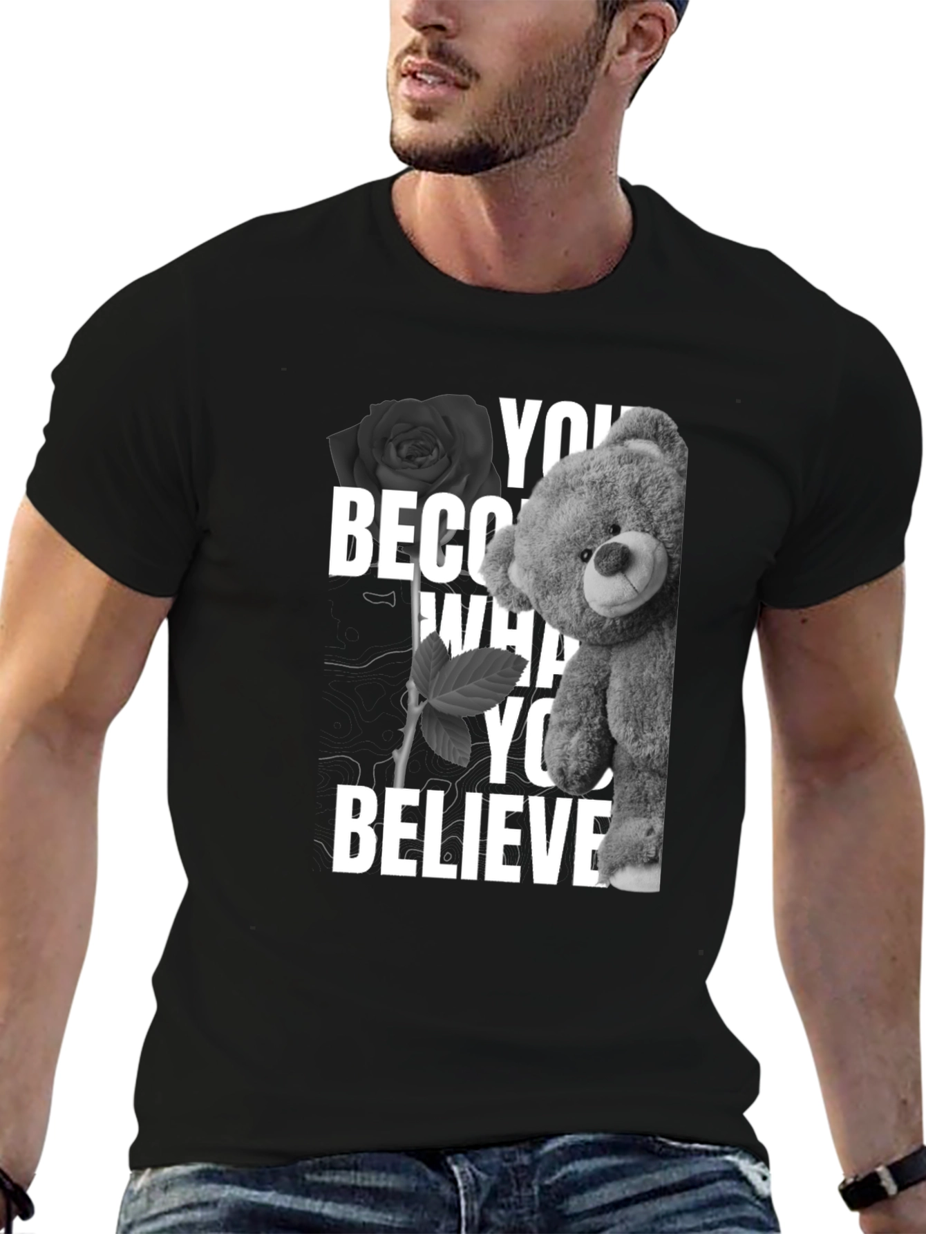 Believe Teddy Bear Rose Graphic Tee