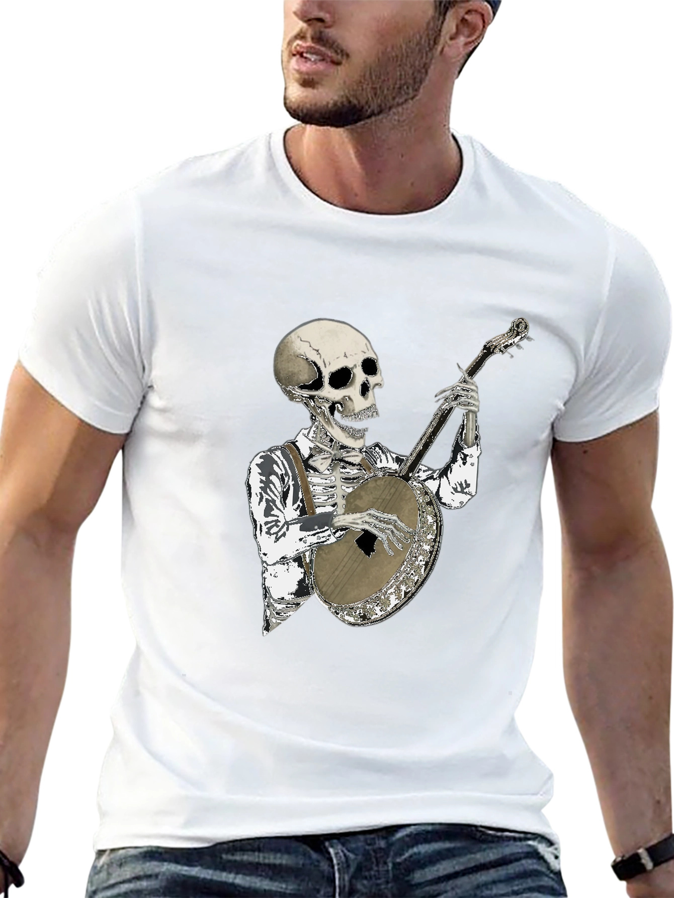Skeleton Banjo Player Graphic T-Shirt