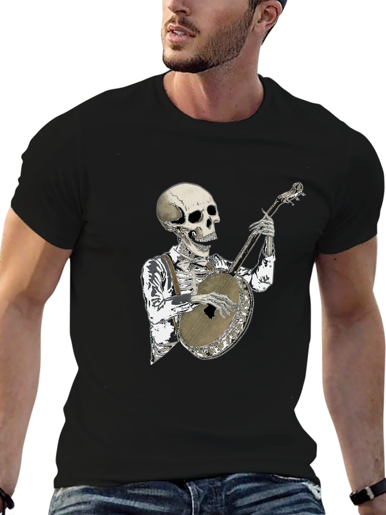 Skeleton Banjo Player Graphic T-Shirt