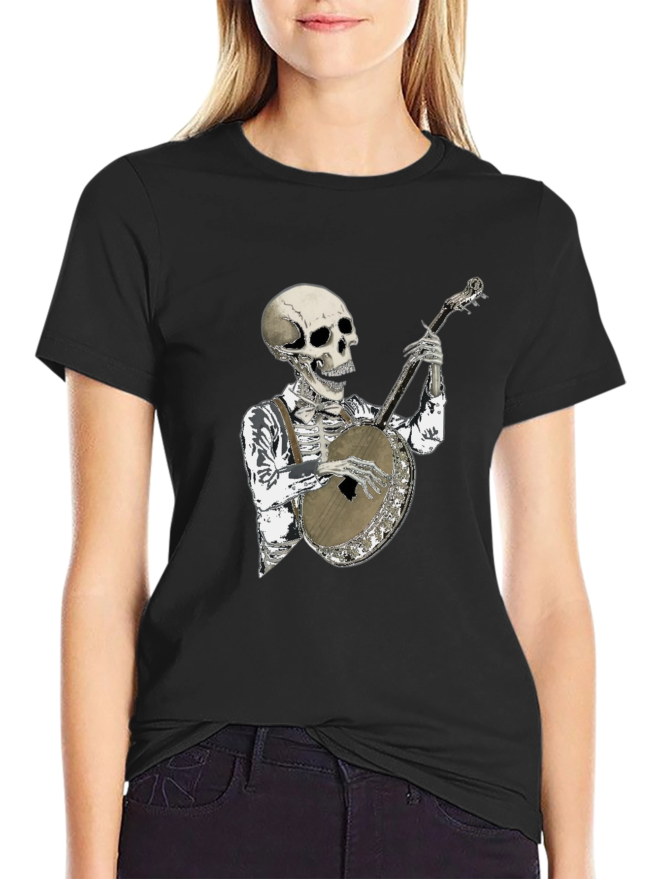 Skeleton Banjo Player Graphic T-Shirt