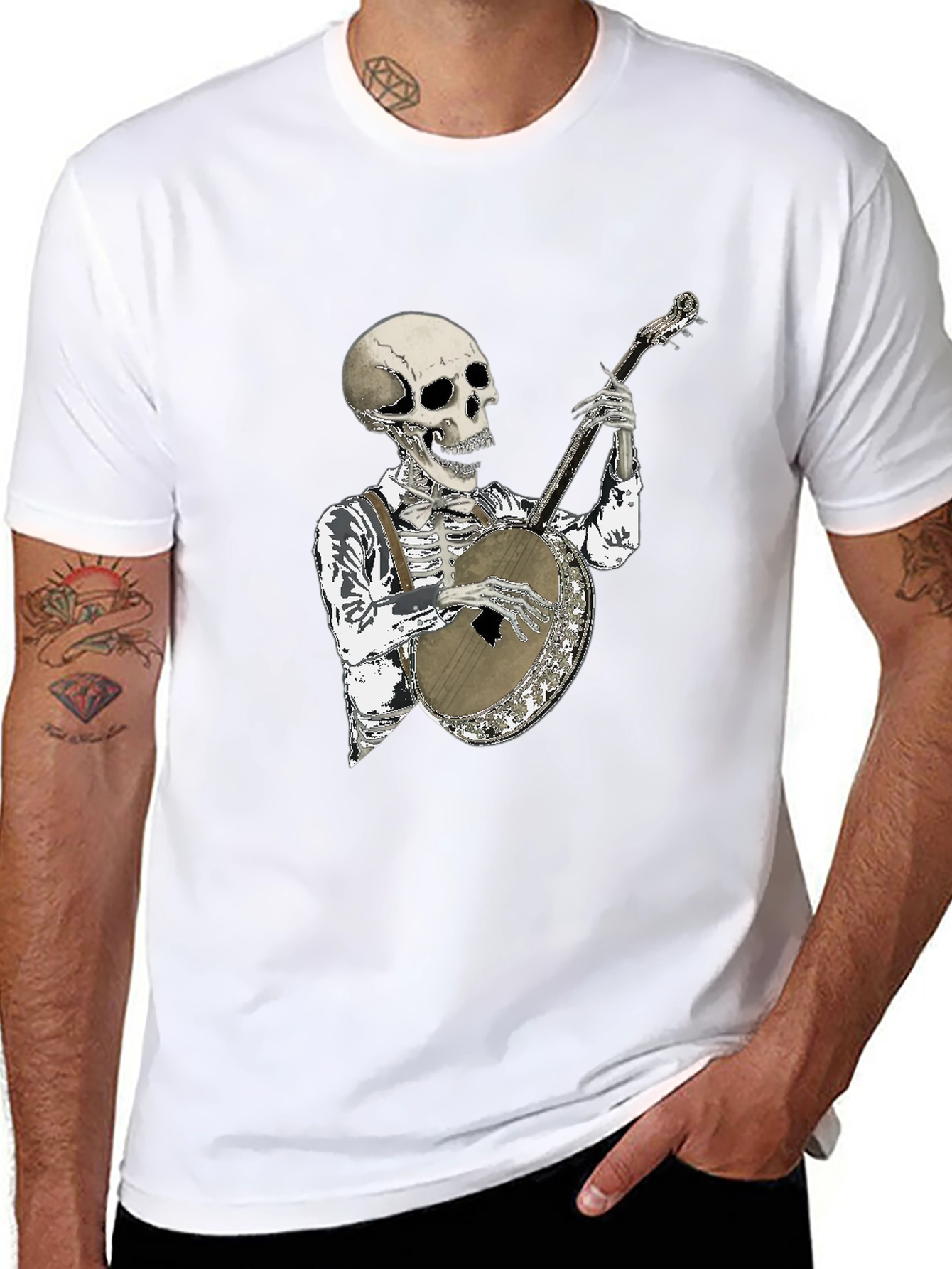 Skeleton Banjo Player Graphic T-Shirt