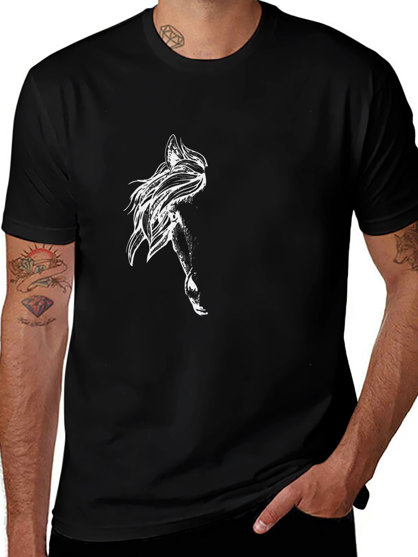 Mens Black Graphic Tee - Abstract Art