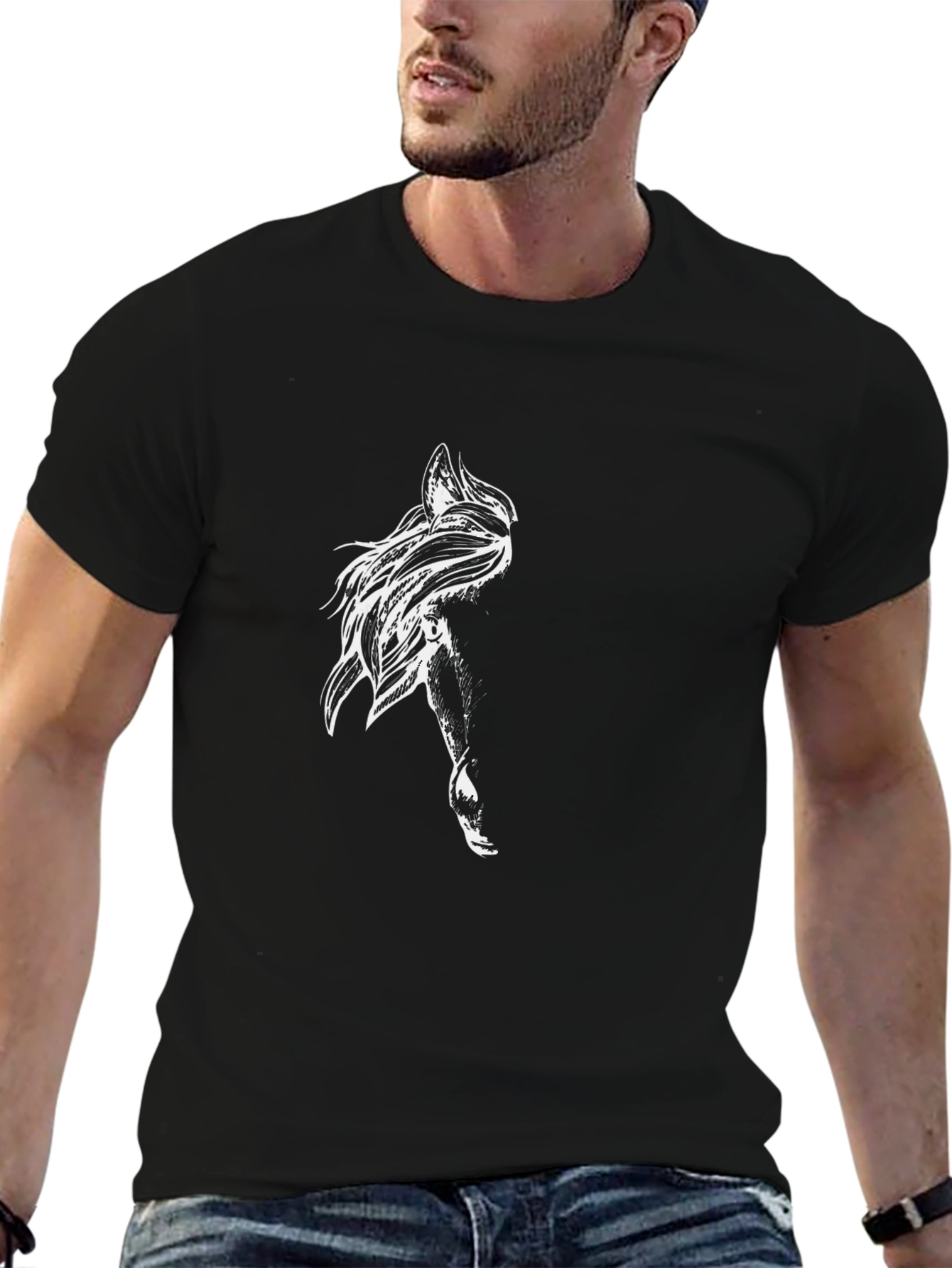 Mens Black Graphic Tee - Abstract Art