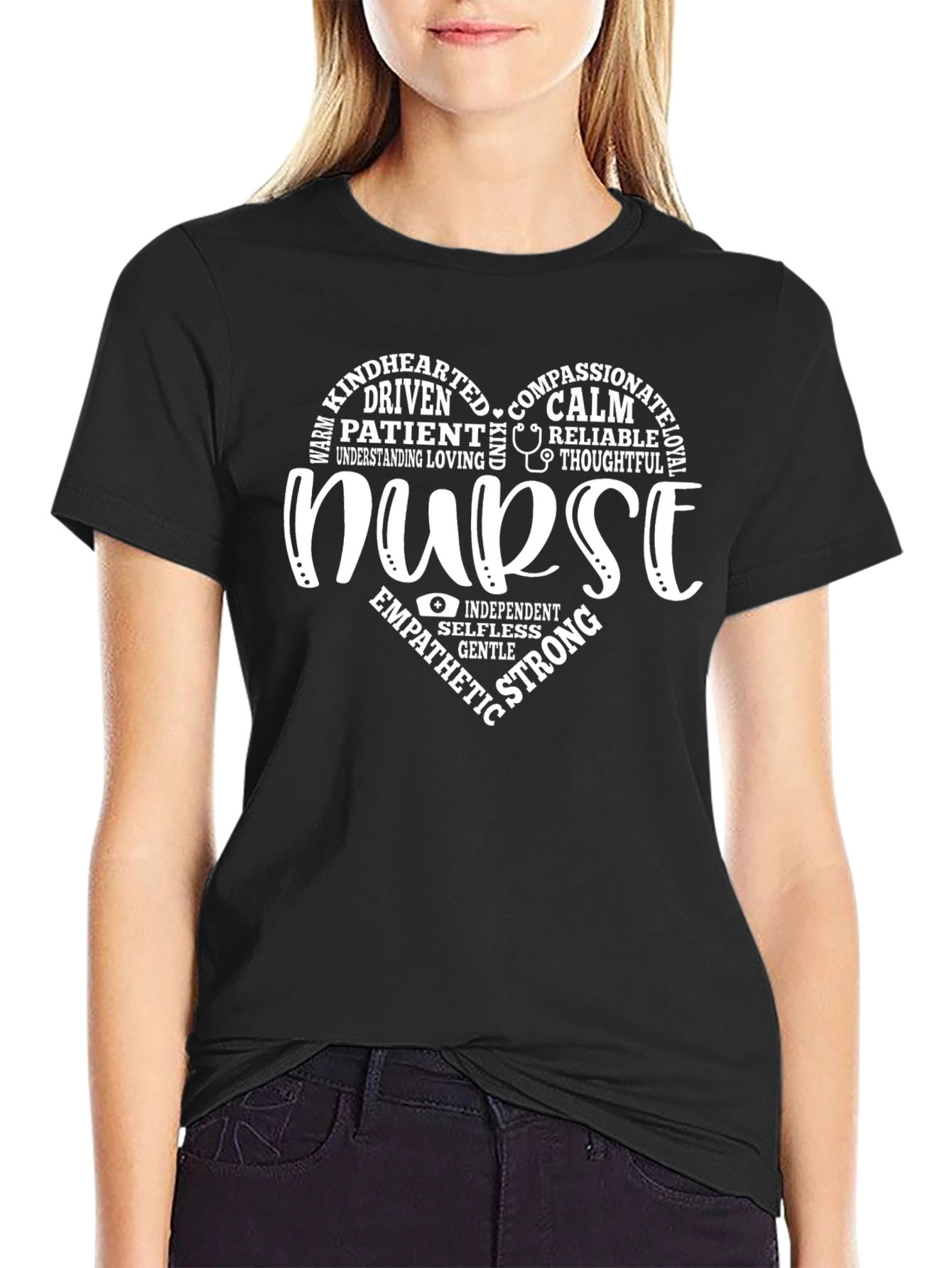 Nurse Heart Word Art Graphic T-Shirt