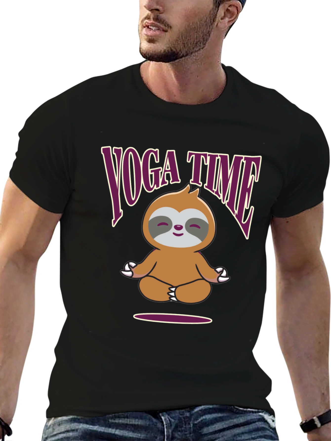Yoga Time Sloth Black Graphic Tee