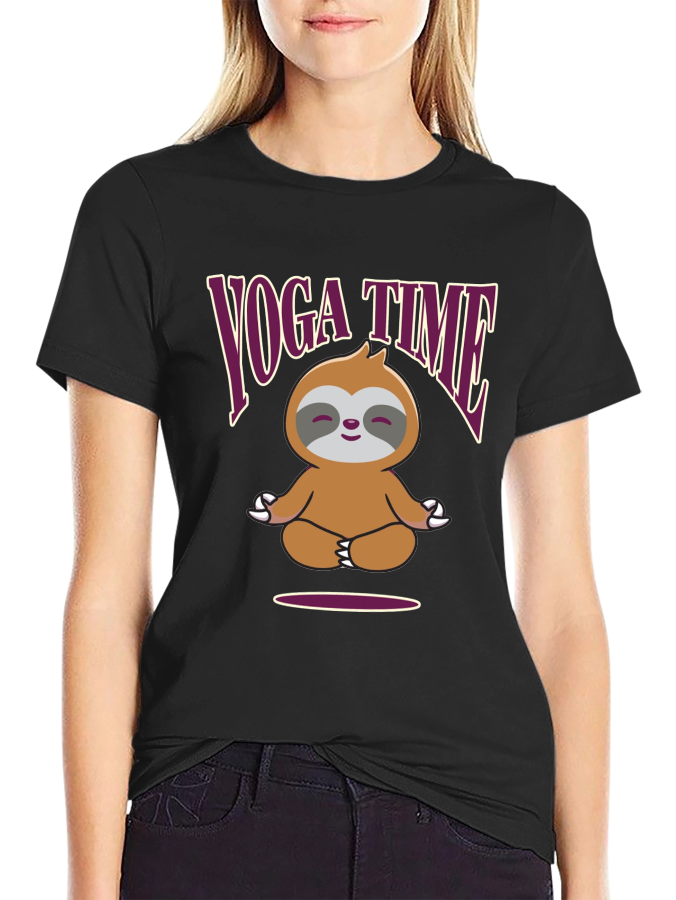 Yoga Time Sloth Black Graphic Tee