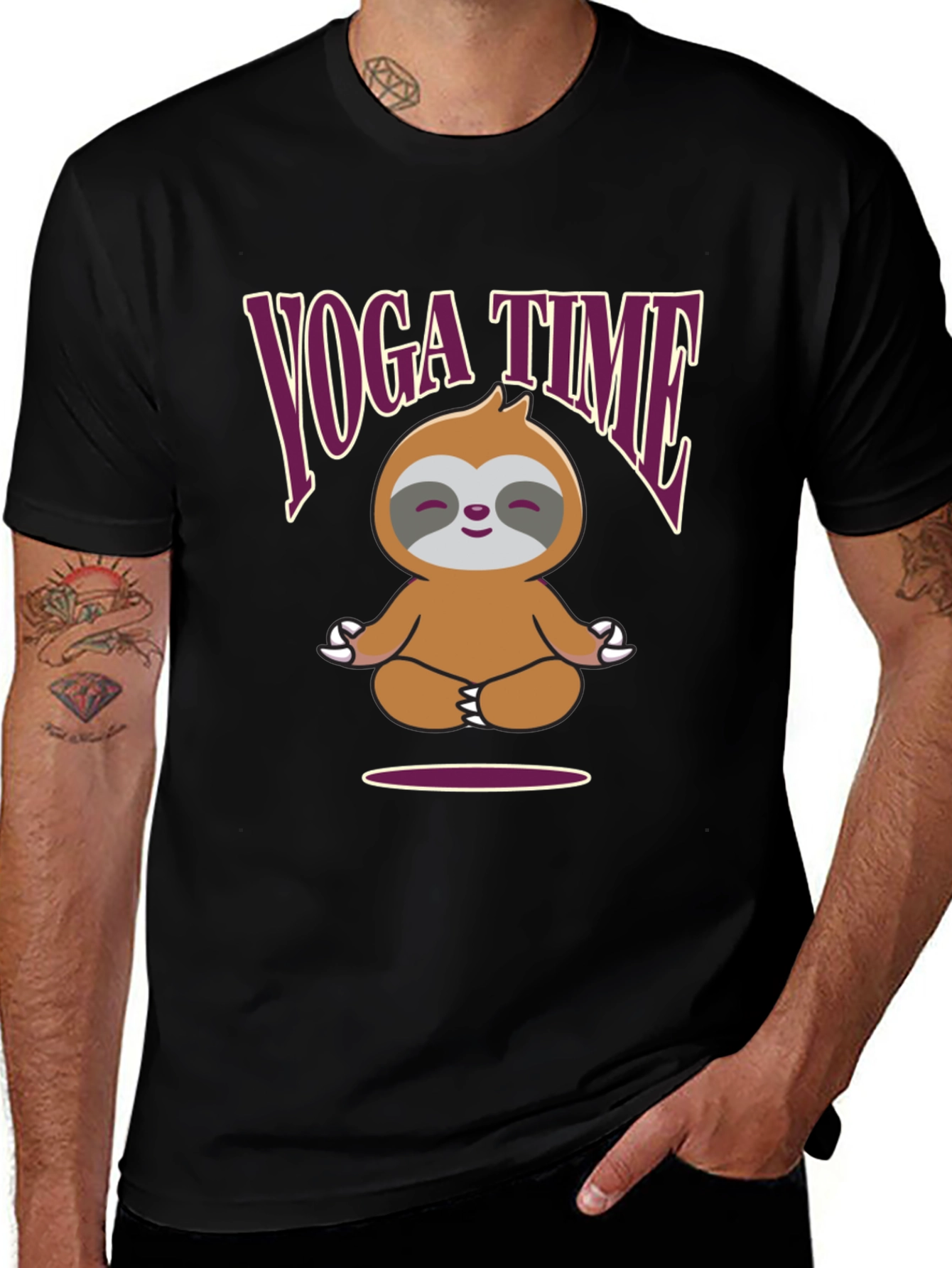 Yoga Time Sloth Black Graphic Tee